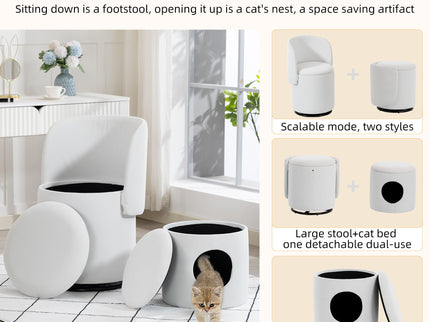 Barrel Chair With Built In Storage, 360° Swivel - Beige
