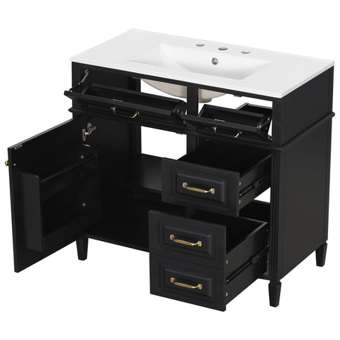 Modern Bathroom Vanity With Sink Top, Flip Drawer Design