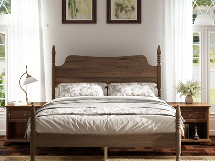 Retro 4 Poster Platform Bed Frame With Curved Tall Headboard
