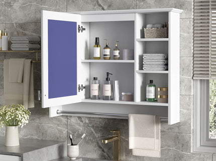 Modern Wall Mounted Mirror Cabinet With Adjustable Shelf, Soft Close Door, And Towel Bar
