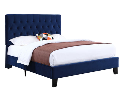 Queen Upholstered Bed - Blue - Fabric