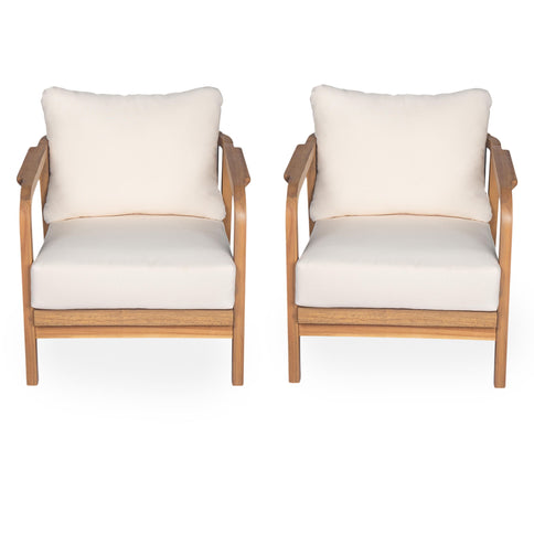 Outdoor Lounge Chair With Woven Backrest, Solid Wood Frame, Comfortable Cushions
