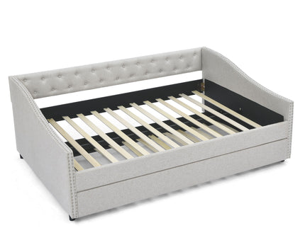 Upholstered Tufted Daybed With Drawers, Waved Arms