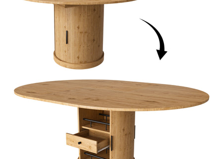 Extendable Oval Dining Table With 2 Tier Storage - Oak