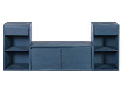 Entryway Storage Bench With Cushion, Drawers & Open Shelves