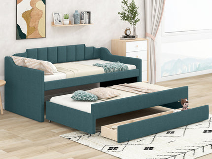 Upholstered Simple Design Daybed With Trundle And 3 Drawers