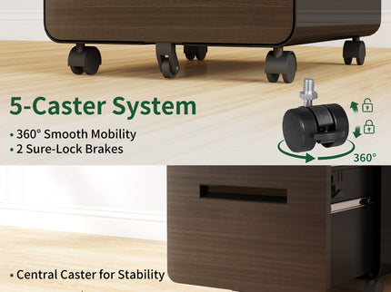 3-Drawer Mobile File Cabinet With Lock, On Casters, Holds A4/Letter Files
