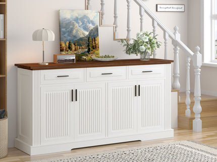 Fluted Sideboard Buffet Cabinet With 4 Doors And 3 Drawers
