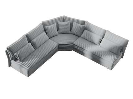 5 Seater L Shaped Sectional Sofa With Curved Corner, 7 Pillows