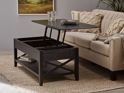 Decatur - Farmhouse Lift Top Coffee Table With Storage - Black / Ash
