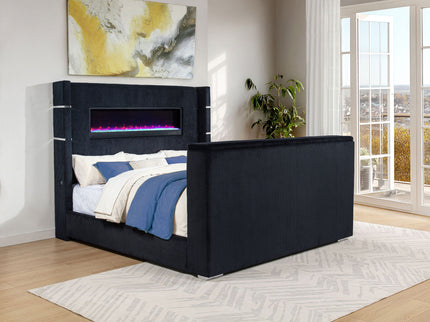 Judah - Eastern King Wingback TV Bed With Motorized Lift And Flame Visualizer - Black
