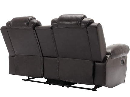 3 Pieces Recliner Sofa Sets Home Theater Seating Manual Recliner Chair & Center Console And LED Light Strip For Living Room - Brown