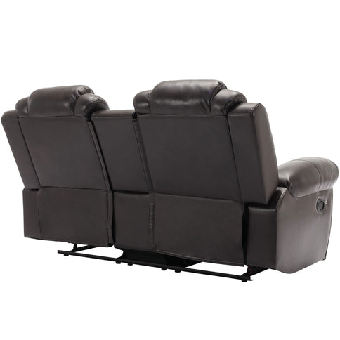 3 Pieces Recliner Sofa Sets Home Theater Seating Manual Recliner Chair & Center Console And LED Light Strip For Living Room - Brown