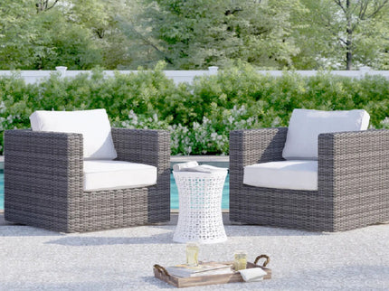 Outdoor Armchairs With Cushions (Set of 2) - Espresso / Gray