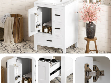 Bathroom Vanity With Sink, Soft-Close Doors, Double-Layer Shelf And 3 Drawers