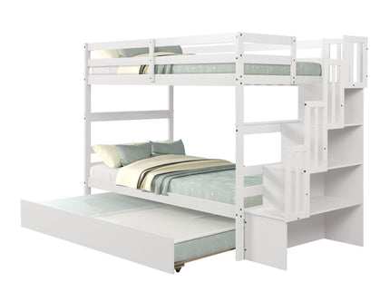 Twin Over Twin Bunk Beds With Twin Trundle And Stairway Storage Function