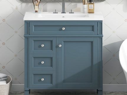 Bathroom Vanity With Top Sink, Storage Cabinet With 2 Drawers And Tip Out Drawer, Rectangular Design - Blue