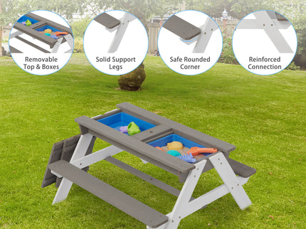 3-In-1 Kids Outdoor Wooden Picnic Table With Umbrella, Convertible Sand & Water, ASTM & CPSIA Certification
