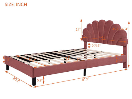 Upholstered Platform Bed With Flower Pattern Headboard