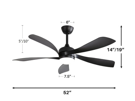 52" Ceiling Fan With 3 Color Dimmable LED Light, 5 Blades, Remote Control, Reversible DC Motor