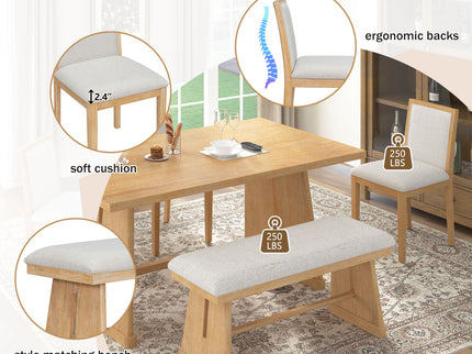 Dining Set With Rectangular Table, 4 Upholstered Chairs & 1 Padded Bench