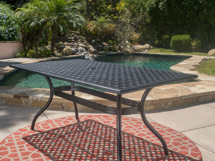 Outdoor Aluminum Dining Table With Lattice Design And Center Umbrella Hole - Black