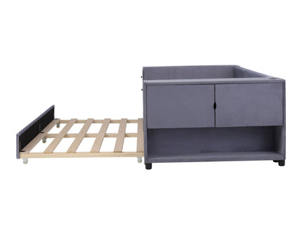 Upholstered Bed With Storage And Twin Trundle, USB Charging Ports