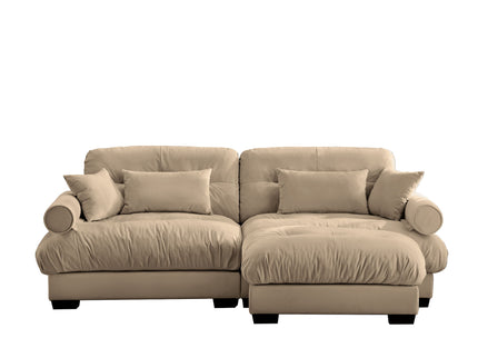 Modern Sectional Sofa With Ottoman, Round Bolster Armrests, Waist And Throw Pillows