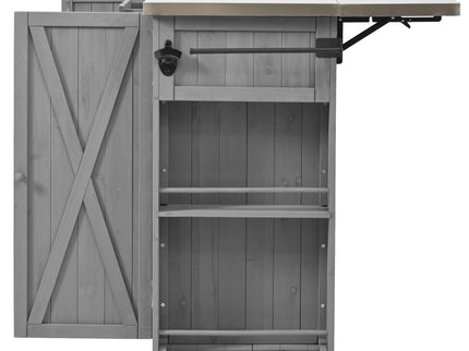 Outdoor Kitchen Island With Stainless Steel Top, Ample Storage Space, Towel And Spice Racks And A Bottle Opener