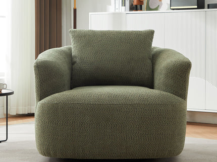 360° Swivel Barrel Sofa Chair With Throw Pillow, Upholstered Accent Chair