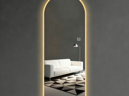 LED Full Length Wall Mirror With Symmetrical Arch Design, Dimmable 3 Color Temperature Lighting - Silver