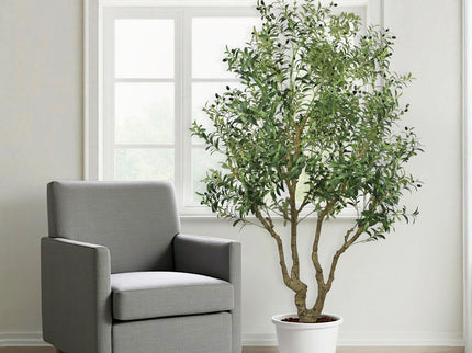 Artificial Olive Tree Large With Trunk, Indoor / Outdoor Decorative Plant For Living Room - Green