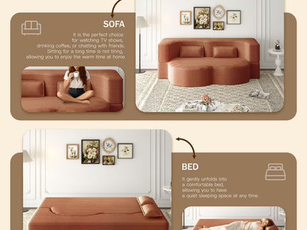 Modern Floor Sofa With 2 Pillows, Convertible Twin Size Folding Mattress For Living Room