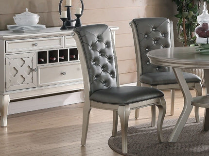 Rectangle Dining Table With Glass Top And 6 Tufted Back Chairs - Gray / Silver