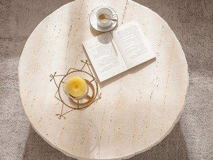 Round Coffee Table & Smooth Texture For Living Room - Light Beige
