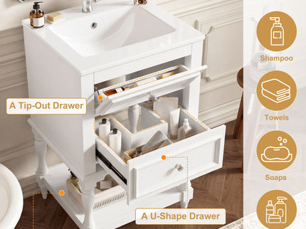Retro Design Bathroom Vanity With Sink, 2 Drawer Storage Cabinet