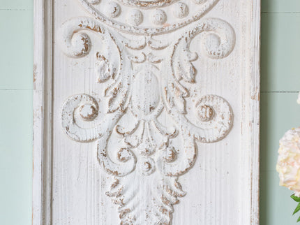 Large Wooden Wall Art Panels With Distressed Round Mirror Accents (Set of 2) - White