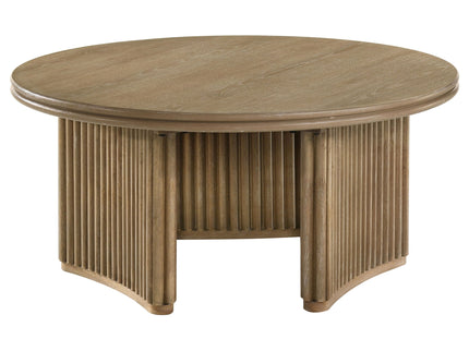 Dreydon - Round Coffee Table With Curved Pedestal Base - Light Brown