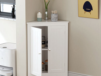Corner Cabinet With 2 Doors And Adjustable Shelves, Freestanding Narrow Storage Organizer For Bathroom - White