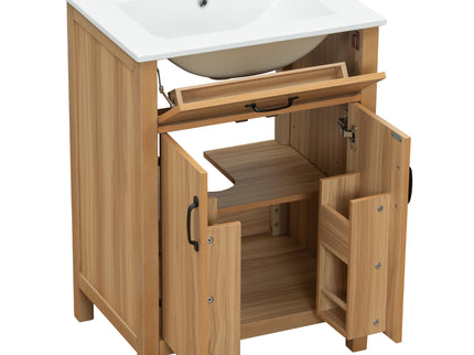Bathroom Vanity With Flip Drawer, 2 Soft Close Doors, Adjustable Shelf And Ceramic Sink