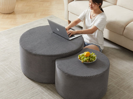 Modern Upholstered Round Coffee Table For Living Room (Set of 2)