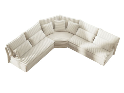 5 Seater L Shaped Sectional Sofa With Curved Corner, 7 Pillows