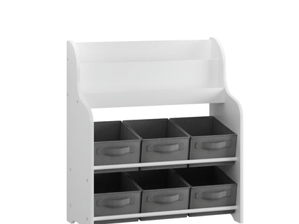 Bookshelf With 6 Storage Bins, Multi Functional Children's Bookcase And Toy Organizer - White