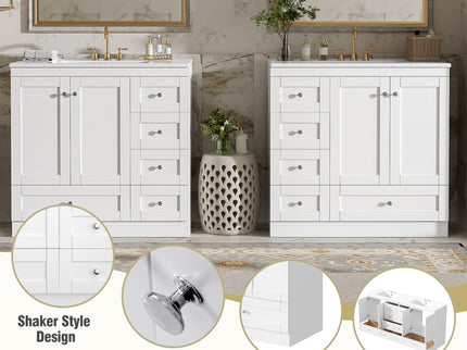 Shaker Free Standing Bathroom Vanity Cabinet & Sink, Soft Close Drawers, Soft Close Doors
