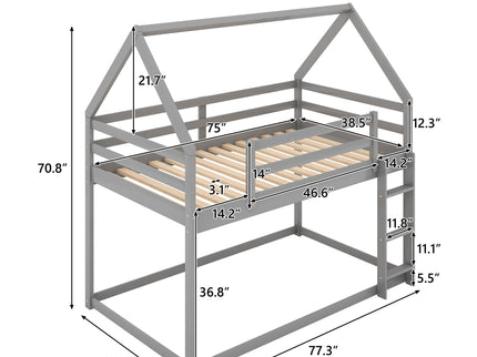 Low Bunk Bed With House Shaped Frame And Ladder