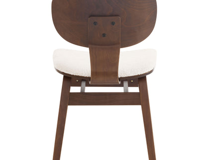 Modern Boucle Fabric Upholstered Side Chair, Bentwood Frame - White / Walnut