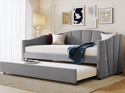 Upholstered Daybed Sofa Bed With Trundle Bed And Wood Slat