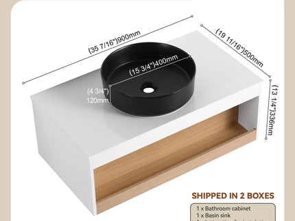 Floating Bathroom Vanity With Glossy Round Vessel Sink