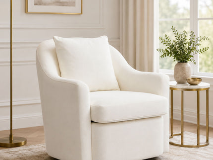 Upholstered Barrel Lounge Chair With Soft Cushioned Seat And Frame - White