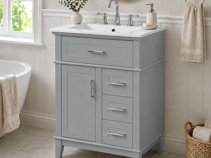 Modern Bathroom Vanity With Sink, Flip Drawer & 3 Drawers, Soft Close Hinges, Adjustable Shelf